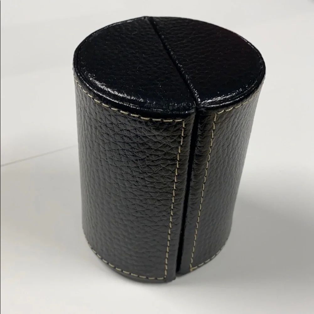 Bey-Berk Small Black Leather Cylinder Jewelry Box